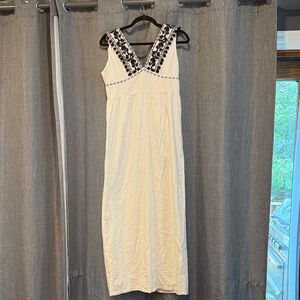 J. Crew Black & White Maxi Dress with Black Embroidery and Pom poms size 6